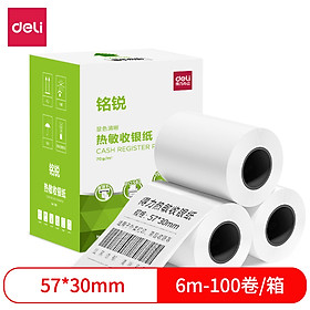 Giấy In Nhiệt K57 phi 30 6m /K57 phi 50 17 m Deli - 3 Lớp Dẻo Dai - In Hóa Đơn Máy Tính Tiền Siêu Thị, Cửa Hàng Tiện Lợi, Mã Vạch, Logo, Báo Giá Không Phai Mực - Hàng Chính Hãng - 11760 / 11761