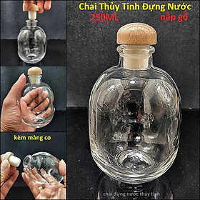 Chai Thủy Tinh 250ML Đựng Nước nắp gỗ hình trứng (kèm màng co) – Chai Đựng Nước Nắp Gỗ đựng sữa, trà, cafe - Chai Thủy Tinh Đựng Nước Ép – Chai Detox 