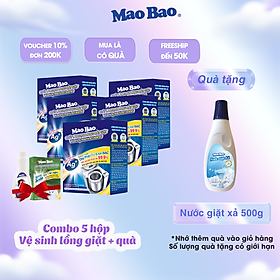 Combo 05 Hộp Chất Làm Sạch Lồng Máy Giặt Mao Bao (306g / Hộp) - Tặng 1 Hộp Bột Tẩy Quần Áo 12gx2 + 1 Chai Nước Giặt Cao Cấp 86g