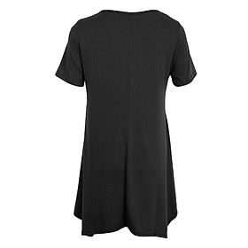 Fashion Womens Short Sleeve Plain Solid Casual Loose Baggy Long Swing Tops Basic T Shirt Mini Dress - Black