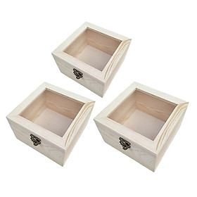 3 Pieces Wooden Treasure Chest Wooden Box Wooden Chest with Glass Lid Jewelry Storage Box