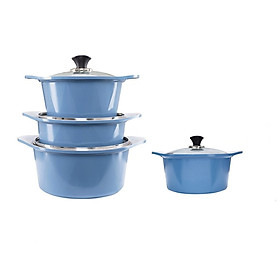Bộ 4 nồi đúc ceramic cao cấp: nồi 2 tay cầm 18-20-22-24cm tặng 1 cặp nhấc nồi sillicon (màu ngẫu nhiên)