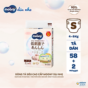 Tã Dán Moony Dịu Nhẹ NB62+4/S58+2/M46/L38