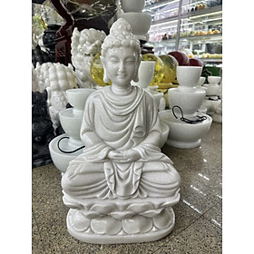 Mua Tượng Phật Thích Ca ngồi đài sen đá cẩm thạch trắng xanh - Cao 50 cm