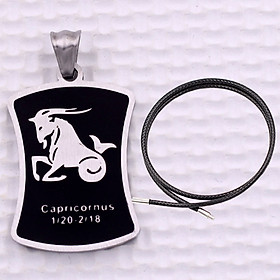 Mặt dây chuyền cung Ma Kết - Capricorn inox trắng kèm vòng cổ dây cao su đen + móc inox trắng, Cung hoàng đạo