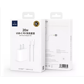 Bộ sạc nhanh Wiwu Power Adapter 20w RY-A20 cho điện thoại thông minh kèm cáp Wiwu 20w dài 1m đi kèm - Hàng chính hãng