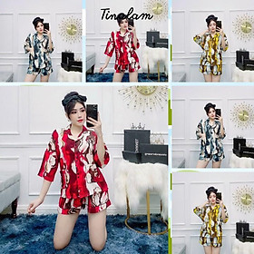 Đồ Bộ Pijama Nữ Đồ Ngủ Đồ Bộ Pijama Mặc Nhà Áo Tay Lở Quần Đùi Dễ Thương Họa Tiết Sang Trọng DBTNQD002