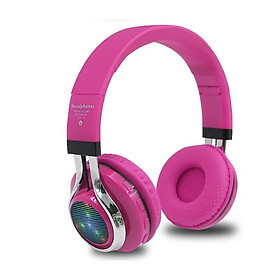 Tai nghe Bluetooth âm thanh nổi phát sáng Tai nghe không dây Tai nghe thể thao với đèn LED Thẻ TF Radio FM - pink