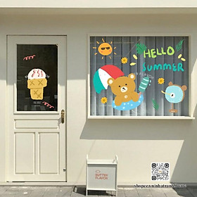 Mua Hình dán gấu mùa hè aesthetic trang trí gương  kính cửa hàng cute 13