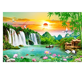 Tranh dán tường 3d phong cảnh Sơn Thuỷ Hữu Tình-decal dán tường-Huyền Chi-Đặt theo kích thước yêu cầu