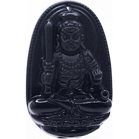 Mặt dây chuyền Bất Động Minh Vương Bồ Tát đá Obsidian tự nhiên - Phật Độ Mạng cho người tuổi Dậu - PBMOBS07 (Mặt kèm sẵn dây đeo)