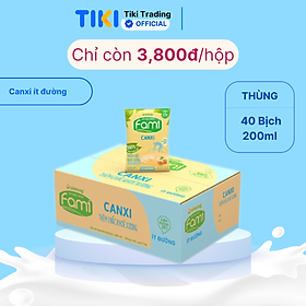 Thùng Sữa đậu nành Fami Canxi ít đường (200ml x 40 bịch)