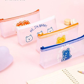 Hộp bút túi đựng bút đồ dùng học tập đồ dùng cá nhân "I'm Bear" hình Deli - Chất liệu vải lưới trong suốt - Phù hợp cho học sinh, đựng mĩ phẩm - Xanh dương/Trắng/Cam/Đỏ - 67168