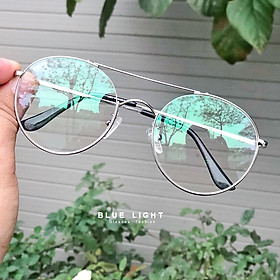 Kính Giả Cận, Gọng Kính Cận Nam Nữ Mắt Tròn Gọng Bạc Khung Ngang Không Độ Hàn Quốc - BLUE LIGHT SHOP