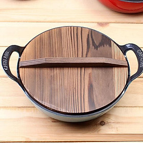 Mua Chảo gang phủ gốm tráng men sâu lòng có nắp gỗ size 21cm và 27cm