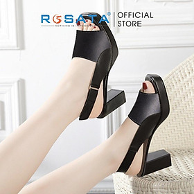 Giày sandal cao gót nữ ROSATA RO532 xỏ ngón mũi tròn quai dán hậu gót trụ cao 7cm xuất xứ Việt Nam - Đen