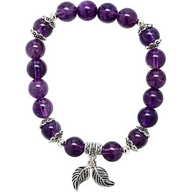 Vòng Tay Đá Thiên Nhiên Mix Charm Lá Bạc Size Hạt 8mm - Ngọc Quý Gemstones