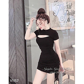 đầm body khoét ngực dây rút 2 bên hông chất zip cotton cá tính