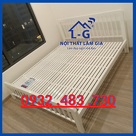 Giường sắt hộp vuông sọc trắng cao cấp rộng 1m4x2m