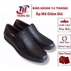 Giày tây nam công sở Trường Hải mũi tròn màu đen da bò thật mềm mại không bong tróc đế cao su chống mòn không trơn GT0231 - Đen - 40