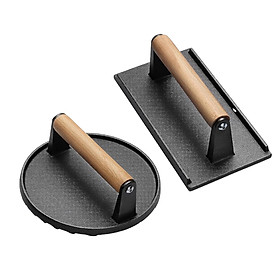 2x Grill Press Cast Iron Practical Patty Meat Press Tool Barbecue Press for Tortilla Teppanyaki BBQ Indoor Hand Grabbing Pie