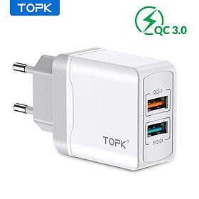 Mua   HÀNG CHÍNH HÃNG   Củ sạc nhanh TOPK Bộ Chuyển Đổi Sạc USB Kép 3.0 28W QC 3.0 Sạc Nhanh B244Q Bộ Sạc Điện Thoại Di Động Gắn Tường Du Lịch Chuẩn Châu Âu Dành Cho iPhone Samsung Xiaomi - Phân phối bởi TOPK VIỆT NAM