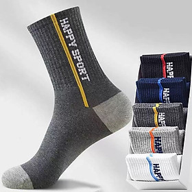 Set 5 đôi tất nam nữ cổ cao Happy Sport, họa tiết vân nổi, chất liệu cotton bền màu hút ẩm