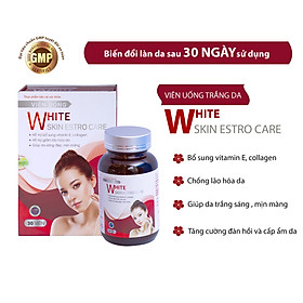 Viên Uống Trắng Da White Skin Estro Care Chính Hãng Chống Lão Hoá Da Giảm Thâm Nám Tàn Nhang Cấp Dưỡng Ẩm Tăng Nội Tiết Tố Nữ Trắng Da Mặt Body: Tinh Chất Hoa Anh Thảo, Collagen, Vitamin E, Sữa Ong Chúa - Vien Uong Trang Da An Toàn và Hiệu Quả