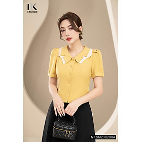 Áo Sơ Mi Nữ NK Fashion Cổ Kẹp Phối Màu Thiết Kế Đơn Giản Thanh Lịch Phù Hợp Đi Làm Chất Vải Hàn Cao Cấp NKSM2302004