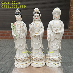 Tượng Tam Thế Phật bằng sứ trắng Đức Hóa cao 50cm