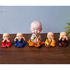 Mua Bộ 04 chú tiểu Tứ Không đeo chuỗi kèm chú tiểu lò xo ngồi đài sen trang trí