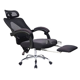 Mua Ghế làm việc có gác chân CR4328-M Nội thất Capta Ghế văn phòng lưng lưới cao nệm vải đen khung nhựa đen tay nhựa nâng hạ độ cao chân xoay inox 201 có bánh xe tại tp hcm