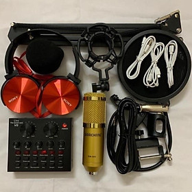 Mua Bộ combo mic livestream hát karaoke card V8 có autotune micro BM900 WOAICHANG TẶNG tai 450