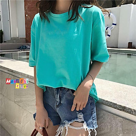 Áo Thun Tay Lỡ Trơn Oversize Dáng Rộng Màu Xanh Ngọc Unisex - MM