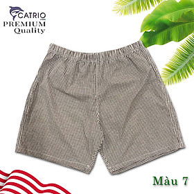 QUẦN ĐÙI NAM CATRIO màu 7 là quần ngủ cho bố, quần ngắn của ông già, người trung niên từ 40KG...83KG làm từ vải áo sơ mi còn dư, chất liệu đẹp, đường may rất kỹ, kiểu dáng có phần chứa mông đầy đủ phù hợp mặc ở nhà, đi ngủ, lót trong của người cao tuổi