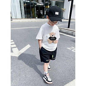 Áo phông gấu cộc tay hai màu xanh trắng cho bé A011 Bách Nhật Shop