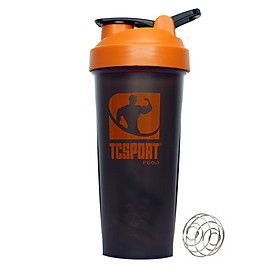 Bình lắc Shaker pha sữa cho người tập GYM hiệu TCSPORTFOOD - Bình nước thể thao Shaker 600 ml - Bình đen nắp cam