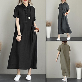 Đầm suông nữ Đũi Việt dáng dài 2 túi sườn, đầm form rộng cổ sơ mi phong cách cá tính thời trang thương hiệu chính hãng DV61