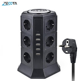Tháp đa năng lượng Dải công suất dọc EU phích cắm 12 cách ổ cắm với USB Surge Protector Bảo vệ mạch 2M Tiêu chuẩn dây mở rộng: