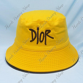 Mũ bucket thêu chữ D nón tai bèo vành nhỏ nón bucket đội được 2 mặt thời trang - Vàng & đen