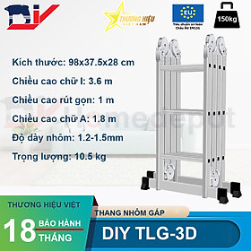 Thang Nhôm Gấp 4 Đoạn DIY TLG-3D cao chữ A tối đa 1.8m