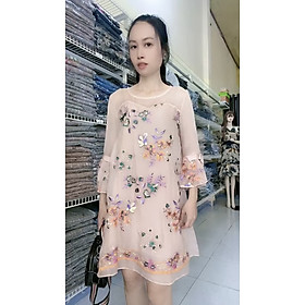 Đầm suông thêu trực tiếp trên chất liệu Myqlothing.