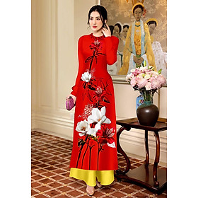 (HCM) Áo dài in 3D họa tiết hoa lan cao cấp D030 - Khánh Linh style - Lady Fashion
