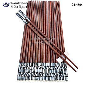 Đũa gỗ Trắc đầu cẩn xà cừ hoa văn thủ công, đẹp mắt (10 đôi) CTH704 - Tặng kèm hộp đẹp làm quà biếu