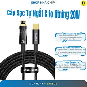 Cáp Sạc nhanh 20W tự ngắt Gen2 có đèn led báo Baseus Explorer Series cho iPhone13,12,11.....8plus/ iPad (Type C to IP Auto Power-Off, PD 20W Fast Charging Data Cable )- Hàng chính hãng