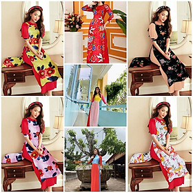GIÁ XƯỞNG - Áo dài cách tân gấm màu hồng tay búp bê
