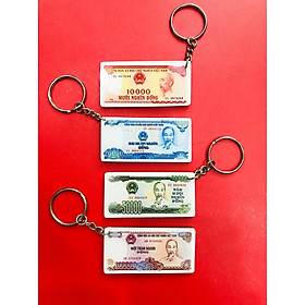Set 4 Móc khóa bằng nhựa mica hình bộ tiền xưa 10 20 50 ngàn đồng giấy cotton