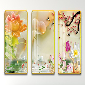 Bộ 3 - Tranh treo tường - Trang trí phòng khách Cá 3D/Gỗ MDF Hàn Quốc/Chống ẩm mốc, mối mọt 20616