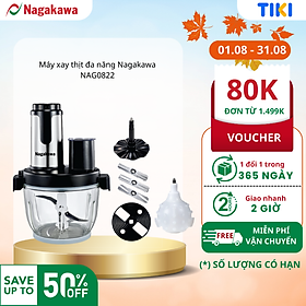 Máy xay thịt đa năng Nagakawa NAG0822 - Lưỡi dao kép - 6 chức năng - Hàng chính hãng