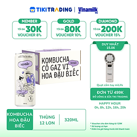 Thùng 12 lon Kombucha Có Gaz Vị Hoa Đậu Biếc 320ml